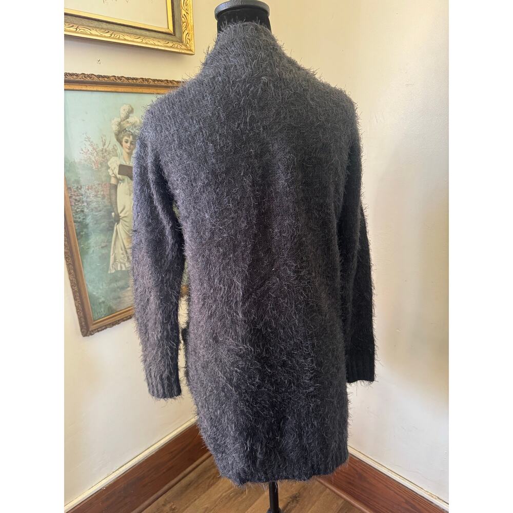 Fuzzy Eyelash Knit Open Front Cardigan Gray Long Small - Picture 3 of 9